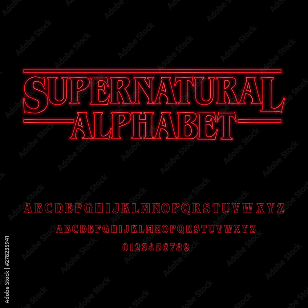 Supernatural Alphabet With Red Glowing Letters - obrazy, fototapety, plakaty 