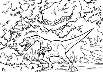 Wall Mural - Cartoon tyrannosaurus coloring book