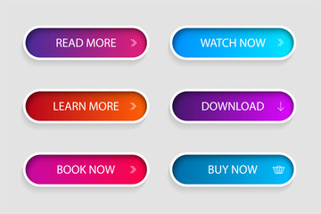 Aufkleber - Set of trendy action button for web, mobile app.Template navigation button menu.Gradient icon for shop, game, banner.vector