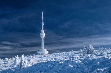 Wall Mural - Praded peak with transmiter covered by ice in winter time, Jeseniky, Czech Republic