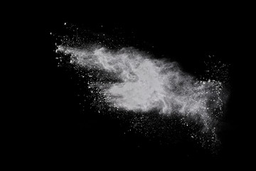 Wall Mural - white powder explosion on black background. colored cloud. colorful dust explode. paint holi.