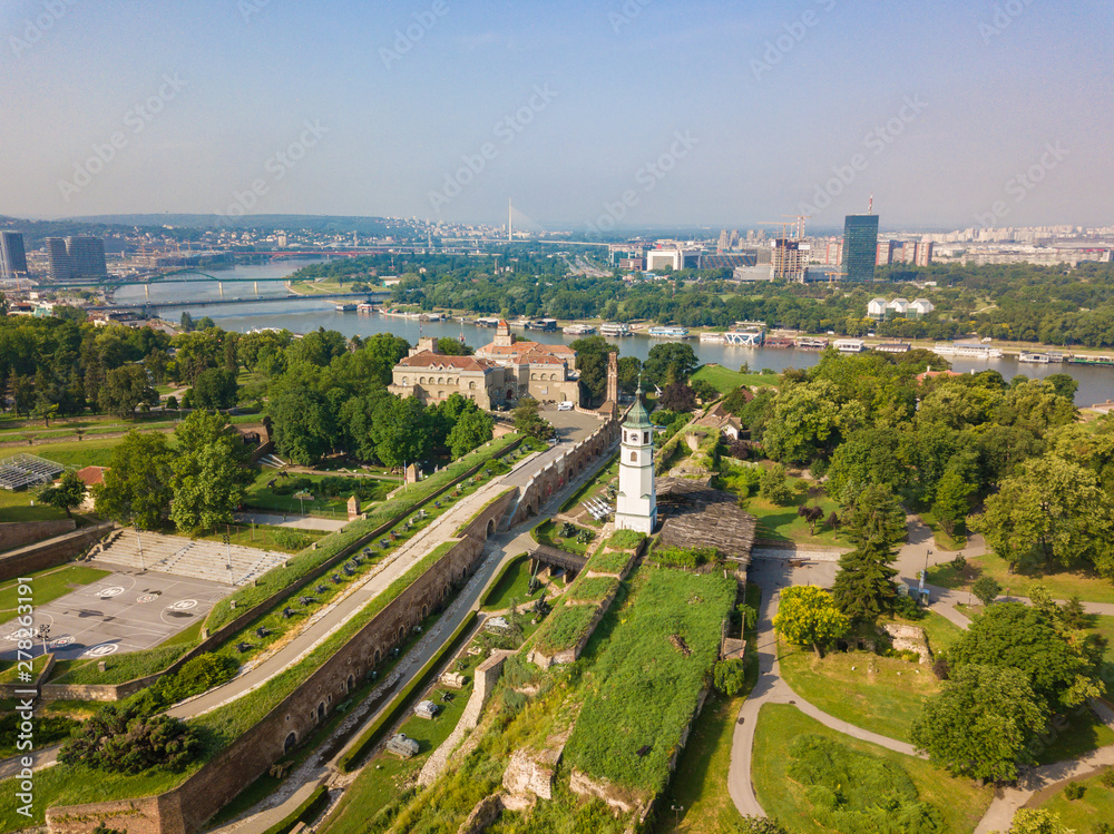 Obraz na płótnie Aerial view to Kalemegdan fortress at Belgrade. Summer photo from drone. Serbia w salonie