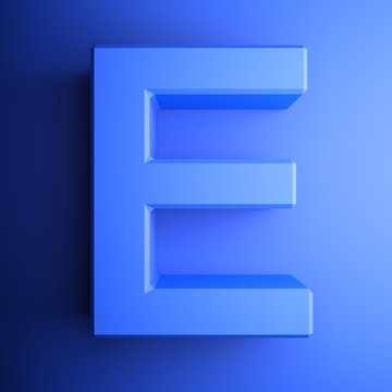 E alphabetic letter blue, isolated on blue background - 3D rendering illustration