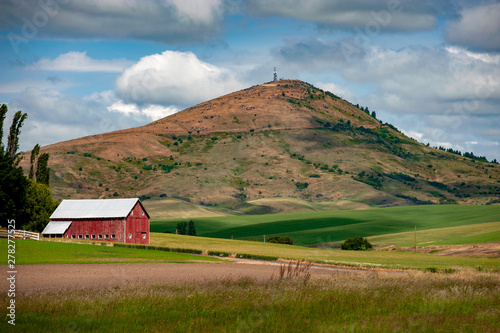 Classic Red Barn In Rural America Eastern Washington State Is An