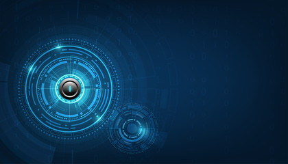 Poster - digital business, vector tech circle white power button and technology background.