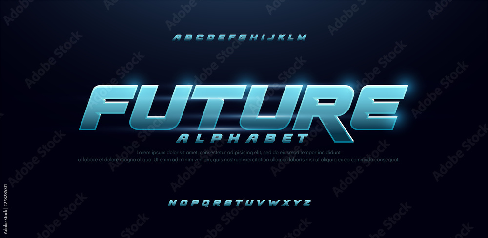 sport future blue glow modern alphabet fonts. technology typography bold and italic font uppercase. vector illustration - obrazy, fototapety, plakaty 
