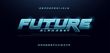 Sport Future Blue Glow Modern Alphabet Fonts. Technology Typography Bold And Italic Font Uppercase. Vector Illustration