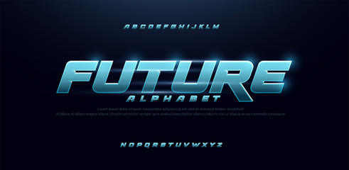 sport future blue glow modern alphabet fonts. technology typography bold and italic font uppercase. 