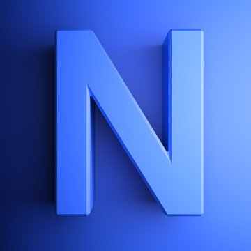 N alphabetic letter blue, isolated on blue background - 3D rendering illustration