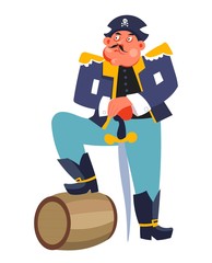 Criminal pirate with rum barrel and sword ship captain