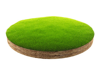 3d illustration of cross section square of ground with grass isolated on white