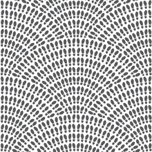 Multitude Of Dark Grey And Black Shoes Foot Imprint On A White Background.  Vector Abstract Seamless Wavy Pattern With Geometrical Fish Scale Layout. Population Crowd Meeting Concept Wallpaper Print
