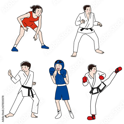 レスリング 柔道 空手 ボクシング テコンドーオリンピック武道 格闘技競技イラストセット Stock Vector Adobe Stock