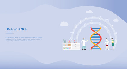 Poster - genetic engineering on the laboratory with team people doctor and scientist for website template or landing homepage with modern flat style - vector