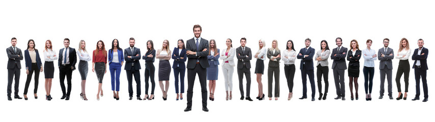 Wall Mural - leader standing on the background of a large business team