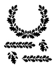 Oak Leaf Wreath.  Silhouette Circular Oak Wreath. Vector Illustration Template.
