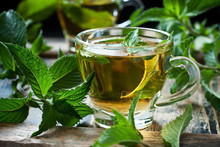 Close-up Cup Of Mint Tea With Herbs
