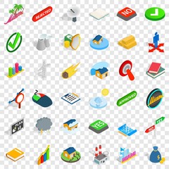 Poster - Sinking house icons set. Isometric style of 36 sinking house vector icons for web for any design