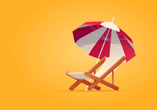 Vacation And Travel Concept. Beach Umbrella, Beach Chair.
