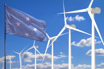 Micronesia alternative energy, wind energy industrial concept with windmills and flag industrial illustration - renewable alternative energy, 3D illustration