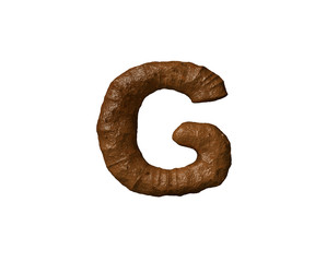 Wall Mural - letter G of shit or mud isolated on white - bad smell brown alphabet, 3D illustration of symbols