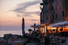Cafe At Sea Beach In Rovinj City In Croatia