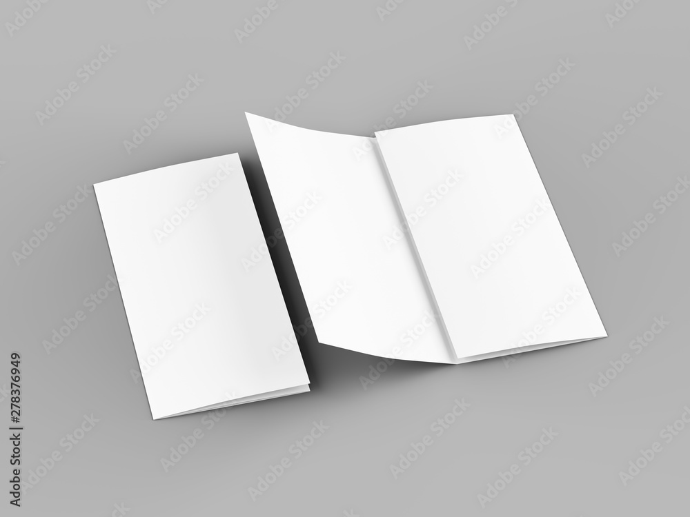 Open trifold brochure in A4 format mockup.3d illustartion - obrazy, fototapety, plakaty 