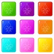 Fleur de lis icons set 9 color collection isolated on white for any design