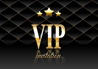 Canvas Print - VIP party premium invitation card poster flyer. Black and golden design template. Quilted pattern decorative background with gold.