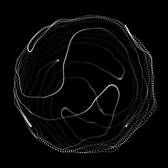 Poster - Abstract black 3d sphere. Sphere with twist lines. Glowing lines twisting Logo design. Outer space object. Futuristic technology style. Sphere particles. 3d rendering.