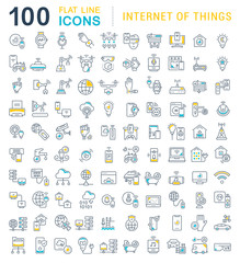 Wall Mural - set vector line icons of internet of things