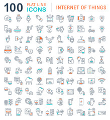 Wall Mural - set vector line icons of internet of things