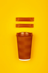 Wall Mural - Brown paper coffee cup over yellow