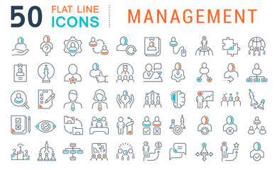 Wall Mural - set vector line icons of management