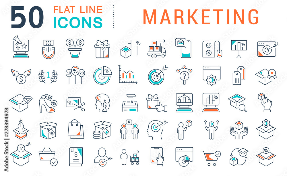 Set Vector Line Icons of Marketing Stock Vector | Adobe Stock