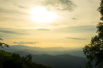 Wall Mural - the longitudinal mountains and the setting sun and the forest on doi tung