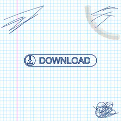 Poster - Download button with arrow line sketch icon isolated on white background. Upload button. Load symbol. Vector Illustration