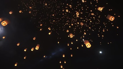 Canvas Print - Lanterns release in Loy Krathong festival of Thailand world destination activity