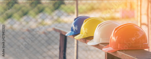 Fotomural Construction hard hat safety tools equipment for workers in construction site for engineering protection head standard