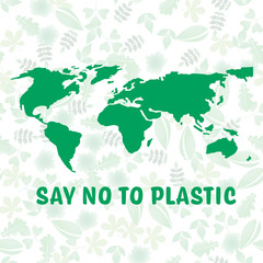 say no to the plastic planet on the background of leaves vector design