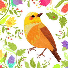 invitation card with pretty bird in fancy flowers for your desig