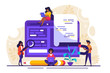 © Anna - vector flat illustration, Banking, electronic Mobile payment, payment notification, large tablet with check, contract conclusion, information search