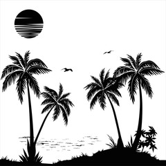 palm trees sea vector