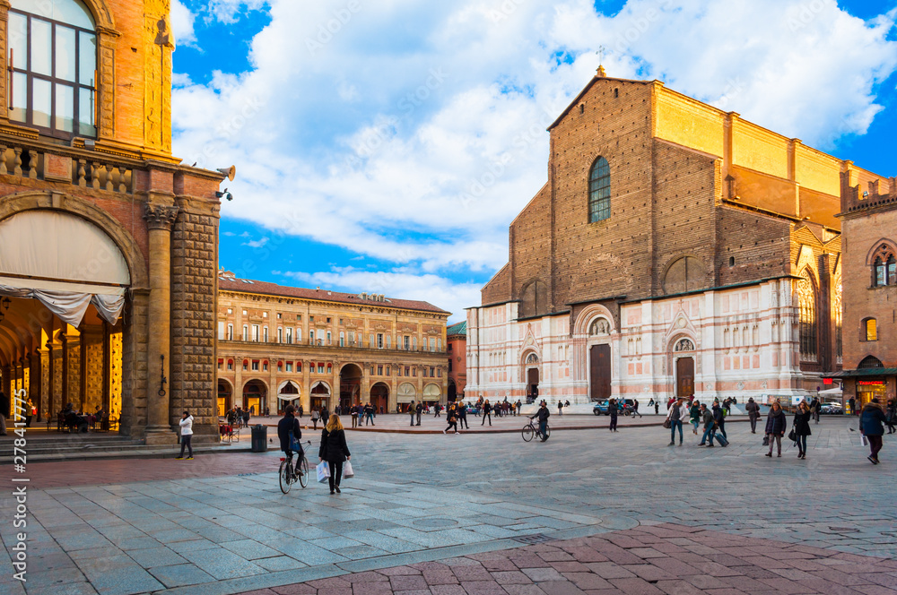 San Petronio church in the Piazza Maggiore in Bologna, Italy - obrazy, fototapety, plakaty 