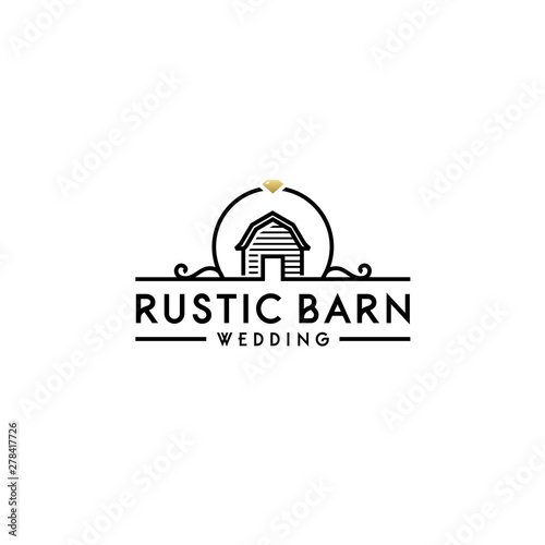 Fotografía Simple Barn with Floral Wedding Banner logo design