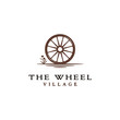Vintage Old Wooden Wagon Cart Wheel with flower grass Classic logo design