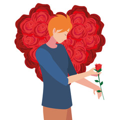 Sticker - man with rose and flowers shape heart