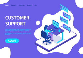 Poster - Customer Support Concept Landing Web Page Template. Vector
