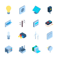 Poster - Electricity Sign 3d Icon Set Isometric View. Vector