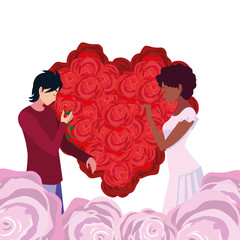 Poster - couple romantic flowers shape heart love